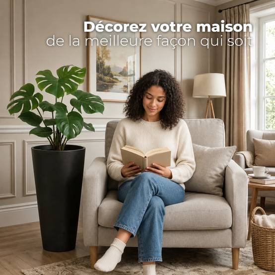 Lot de 2 Pots de Fleurs Plastiques Hauts Modernes Résistants Intérieur Extérieur - Image 3