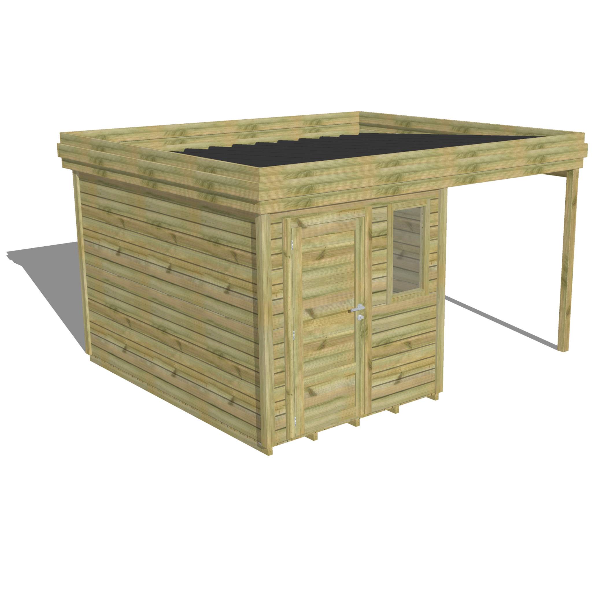 Abri Français - ABRI DE JARDIN bois Pin traité autoclave 27mm - 4,14x3,44m / 14m2 - Bac acier - Plancher bois - Image 1