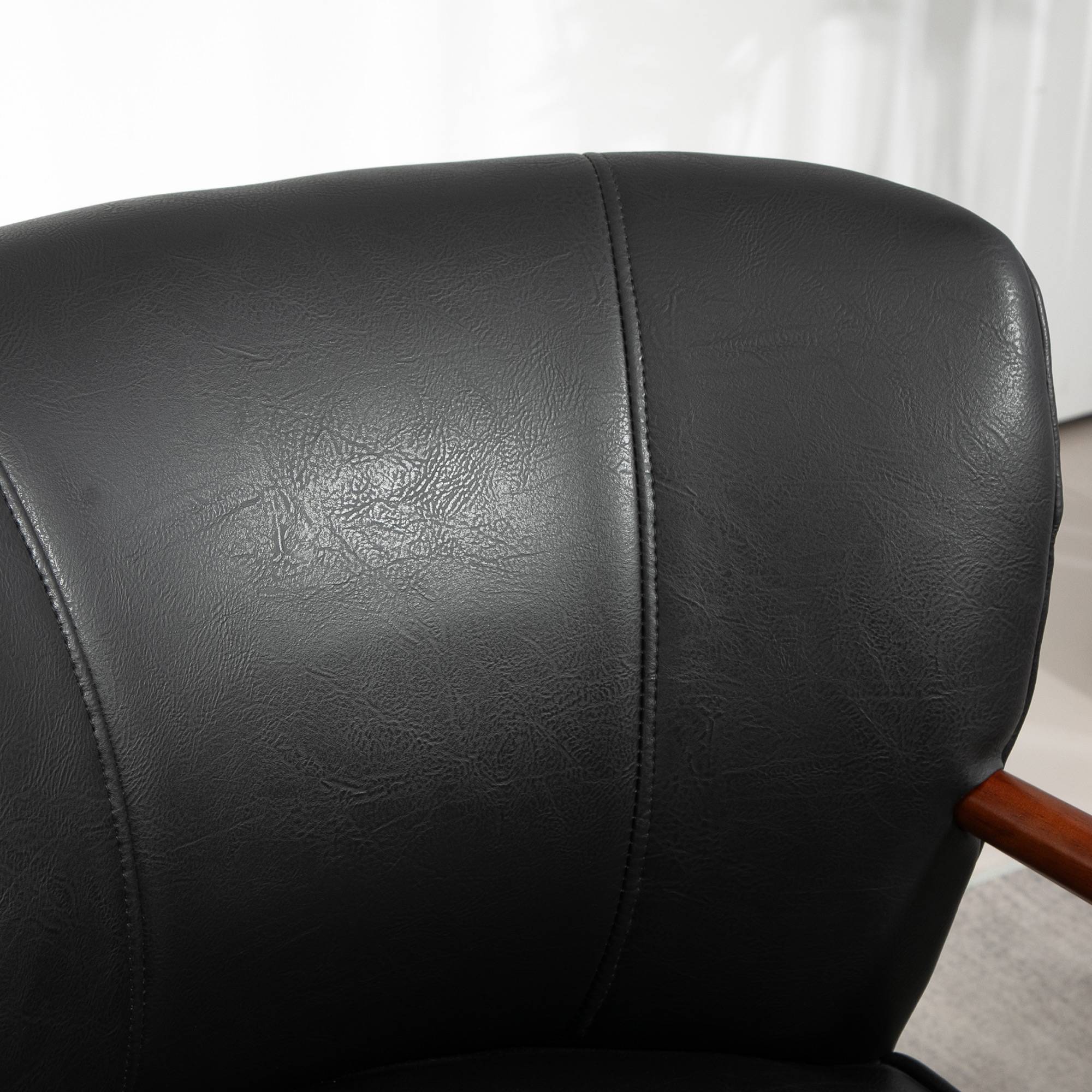 Fauteuil d'appoint, assise large, aspect cuir, structure en bois, jusqu'à 120 kg, 67 x 77 x 80 cm, noir - Image 10