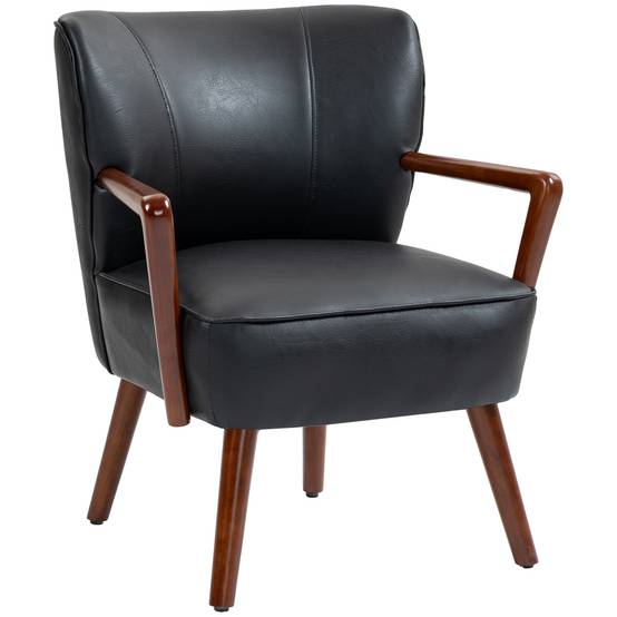 Fauteuil d'appoint, assise large, aspect cuir, structure en bois, jusqu'à 120 kg, 67 x 77 x 80 cm, noir - Image 2
