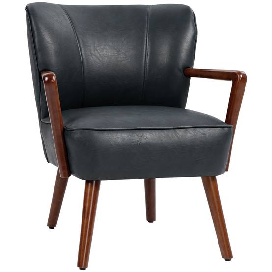 Fauteuil d'appoint, assise large, aspect cuir, structure en bois, jusqu'à 120 kg, 67 x 77 x 80 cm, noir - Image 1