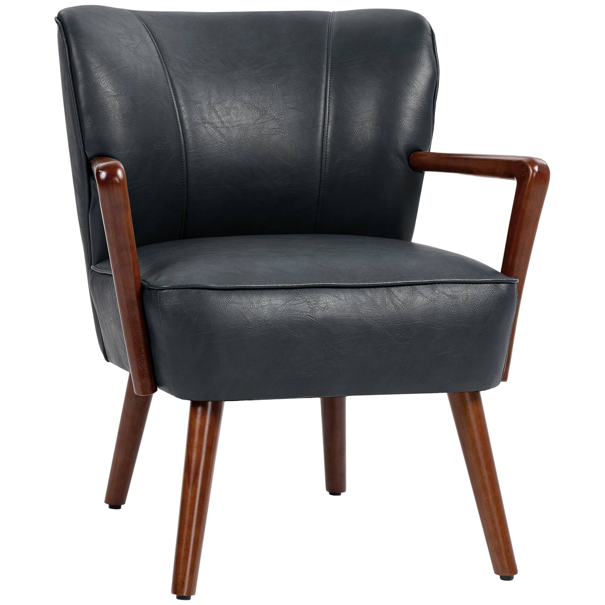 Fauteuil d'appoint, assise large, aspect cuir, structure en bois, jusqu'à 120 kg, 67 x 77 x 80 cm, noir - Image 1