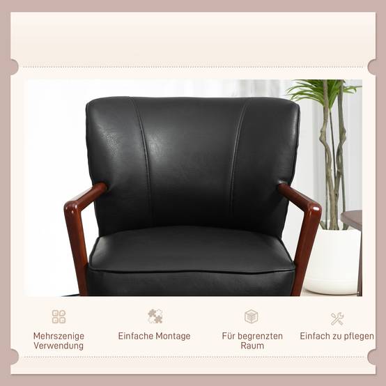 Fauteuil d'appoint, assise large, aspect cuir, structure en bois, jusqu'à 120 kg, 67 x 77 x 80 cm, noir - Image 8