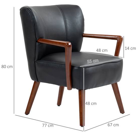 Fauteuil d'appoint, assise large, aspect cuir, structure en bois, jusqu'à 120 kg, 67 x 77 x 80 cm, noir - Image 5