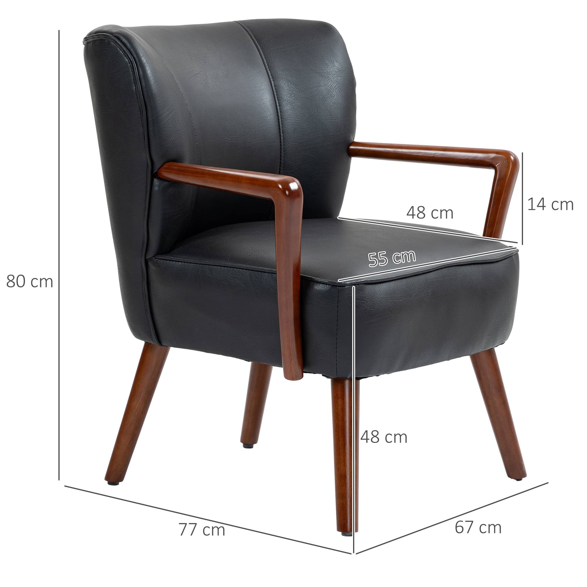 Fauteuil d'appoint, assise large, aspect cuir, structure en bois, jusqu'à 120 kg, 67 x 77 x 80 cm, noir - Image 5