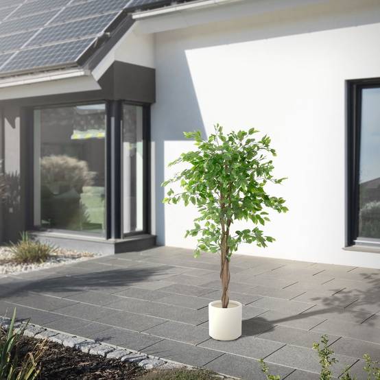 Plante artificielle ficus 150 cm faux arbre décoratif verte imitation réaliste avec tronc en bois naturel pot inclus intérieur extérieur en plastique - Image 8