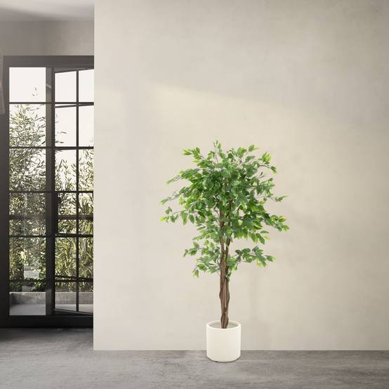 Plante artificielle ficus 150 cm faux arbre décoratif verte imitation réaliste avec tronc en bois naturel pot inclus intérieur extérieur en plastique - Image 7