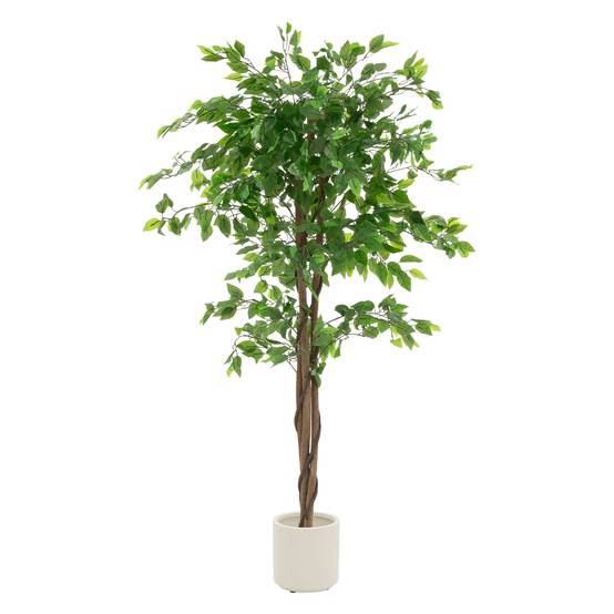 Plante artificielle ficus 150 cm faux arbre décoratif verte imitation réaliste avec tronc en bois naturel pot inclus intérieur extérieur en plastique - Image 1
