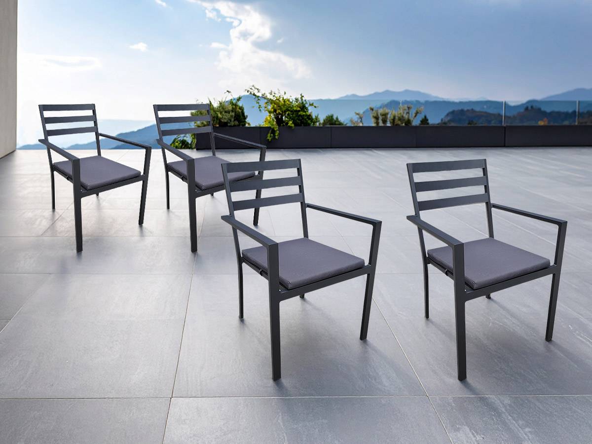 Lot de 4 Fauteuils de jardin en aluminium avec coussin gris Palma - Jardiline - Imagen 2