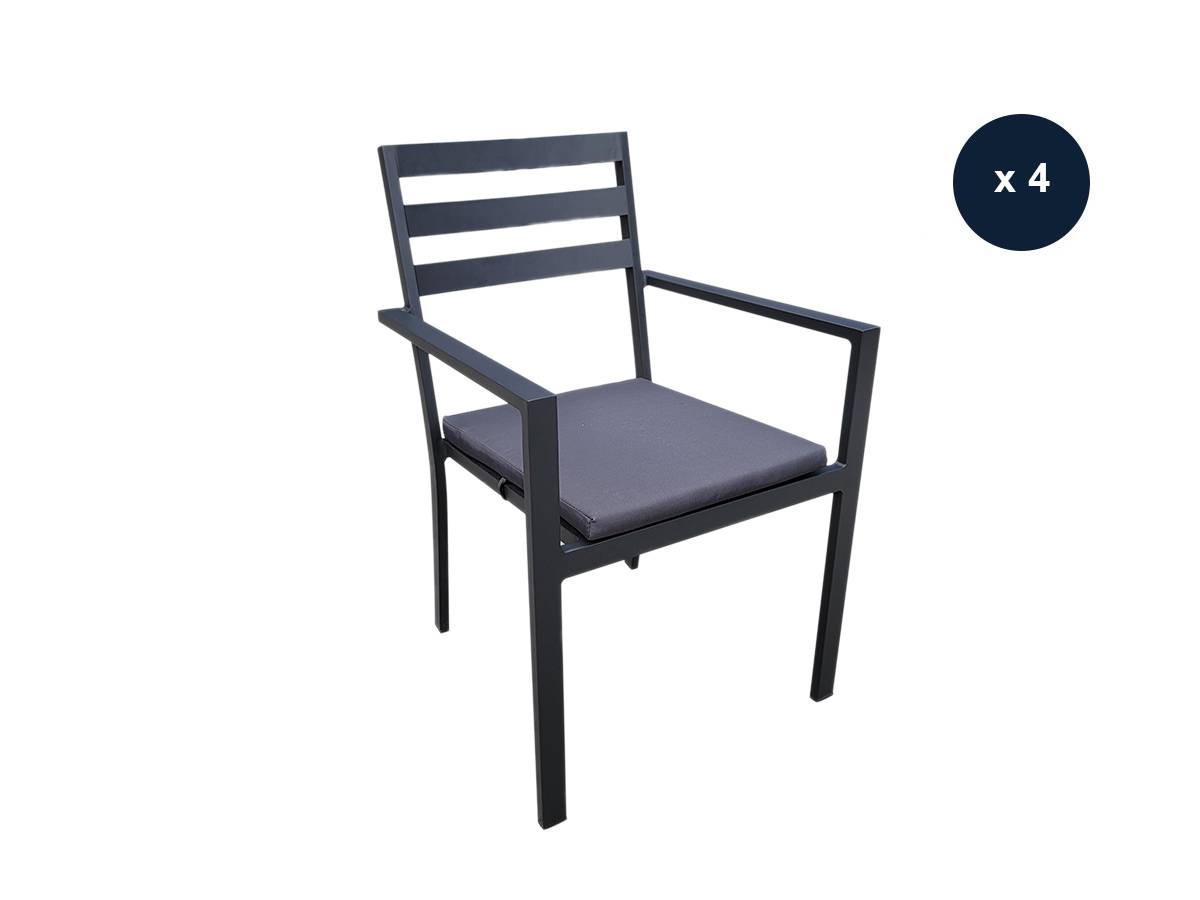 Lot de 4 Fauteuils de jardin en aluminium avec coussin gris Palma - Jardiline - Imagen 1
