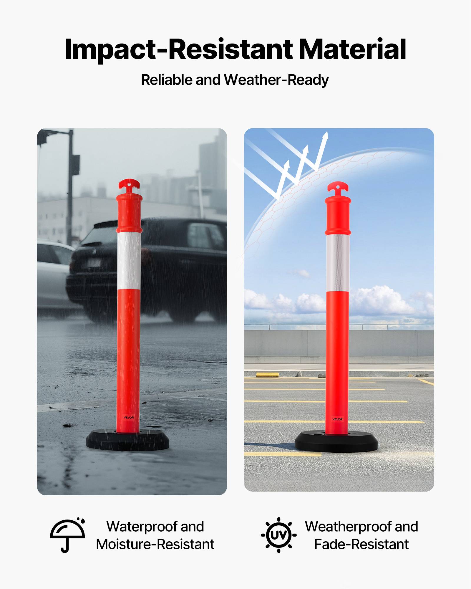 VEVOR Poteau de Signalisation Balise 2PCs 114 cm avec Base Remplissable Rouge - Image 5