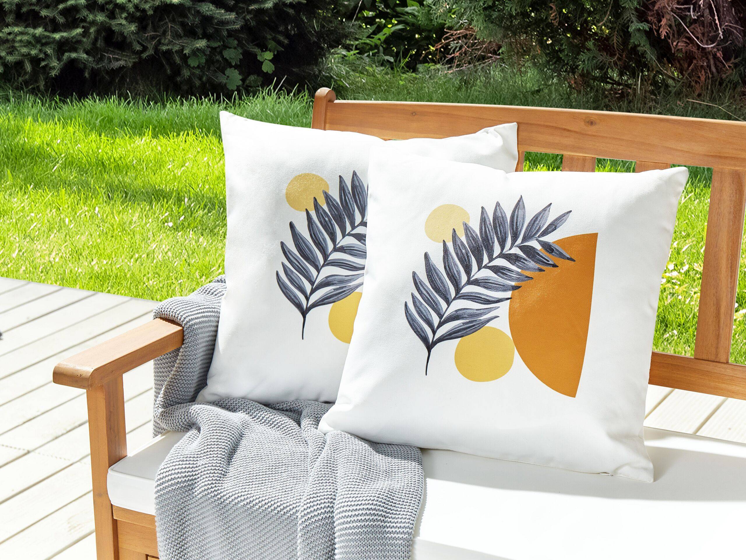 Beliani - 2 Coussins Décoratifs de Jardin Tissu Blanc à Motif de Feuilles 45 x 45 cm Très Confortable pour l'Extérieur ou Intérieur Housses Amovibles - Imagen 2