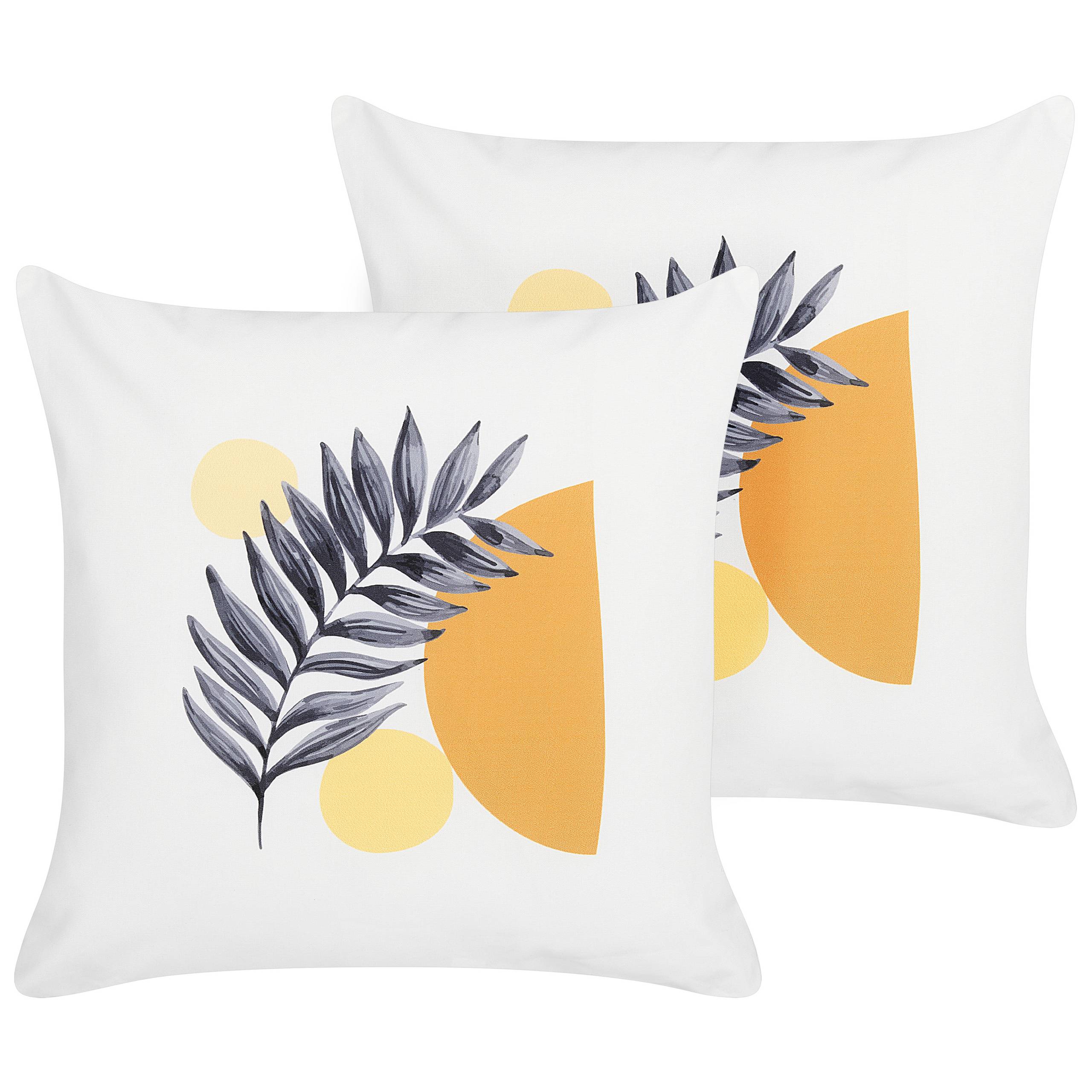 Beliani - 2 Coussins Décoratifs de Jardin Tissu Blanc à Motif de Feuilles 45 x 45 cm Très Confortable pour l'Extérieur ou Intérieur Housses Amovibles - Imagen 1