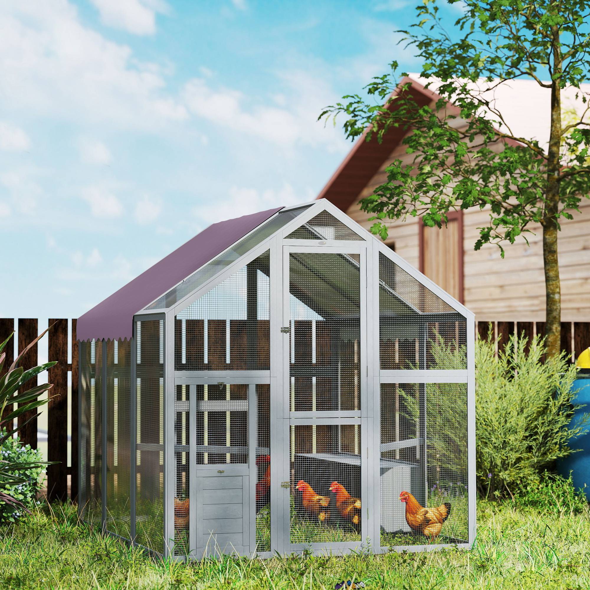 Poulailler avec toit imperméable, 2 pondoirs, 2 perchoirs, pour 6-8 poules, env. 1,7 x 1,8 x 1,8 m - Image 4