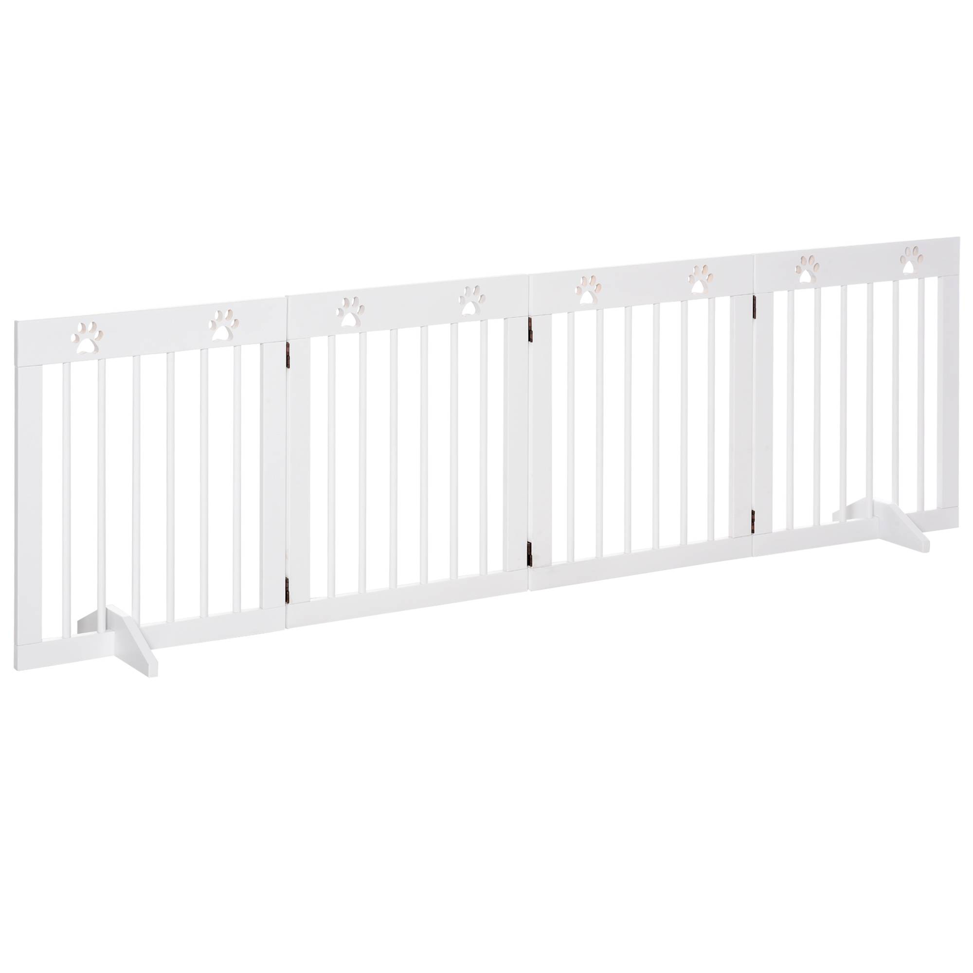 Barrière de sécurité pliable pour chien à 4 panneaux, 204 x 61 cm, avec cadre en bois et pieds de support, blanche, pour couloir et escaliers. - Image 1