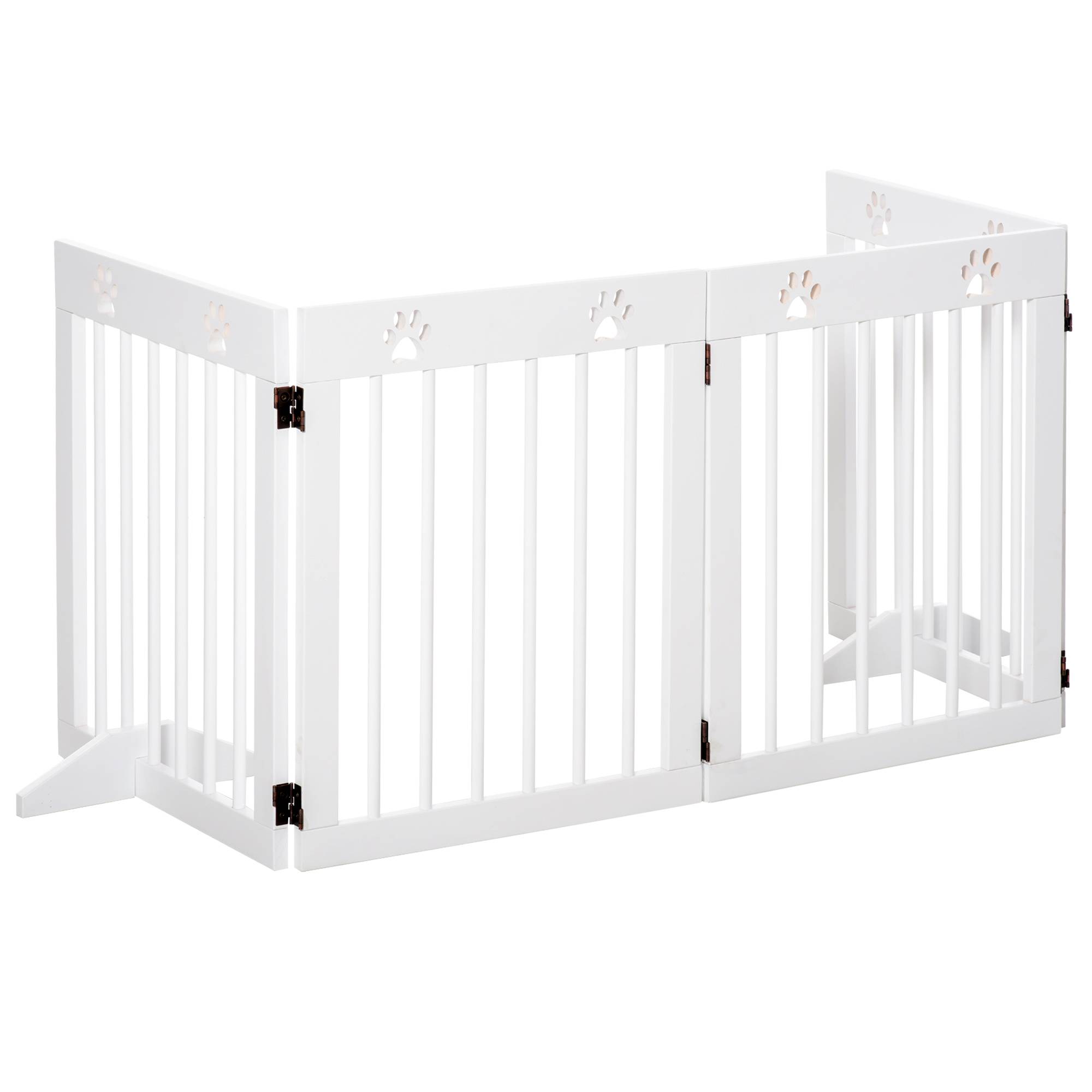Barrière de sécurité pliable pour chien à 4 panneaux, 204 x 61 cm, avec cadre en bois et pieds de support, blanche, pour couloir et escaliers. - Image 2