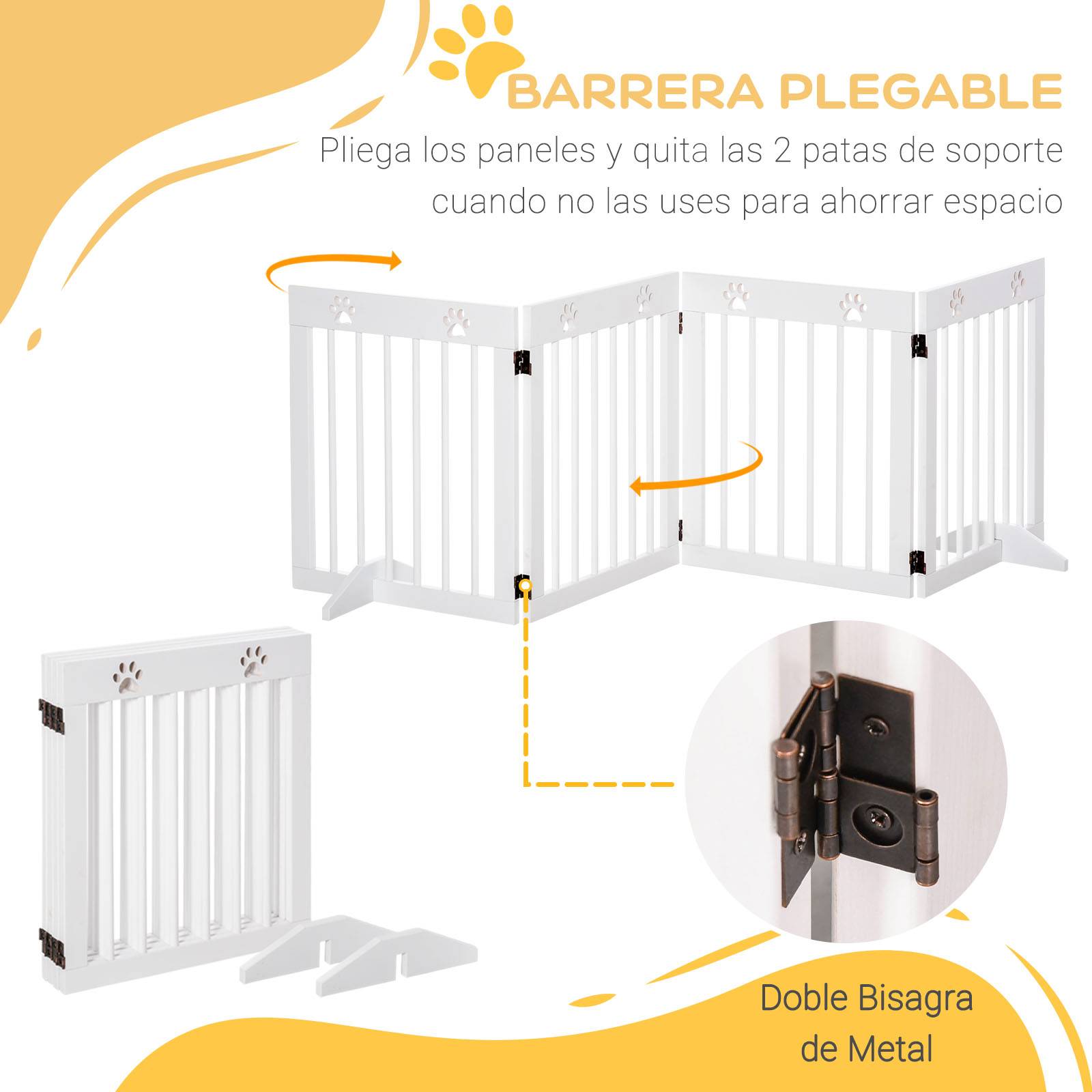 Barrière de sécurité pliable pour chien à 4 panneaux, 204 x 61 cm, avec cadre en bois et pieds de support, blanche, pour couloir et escaliers. - Image 6