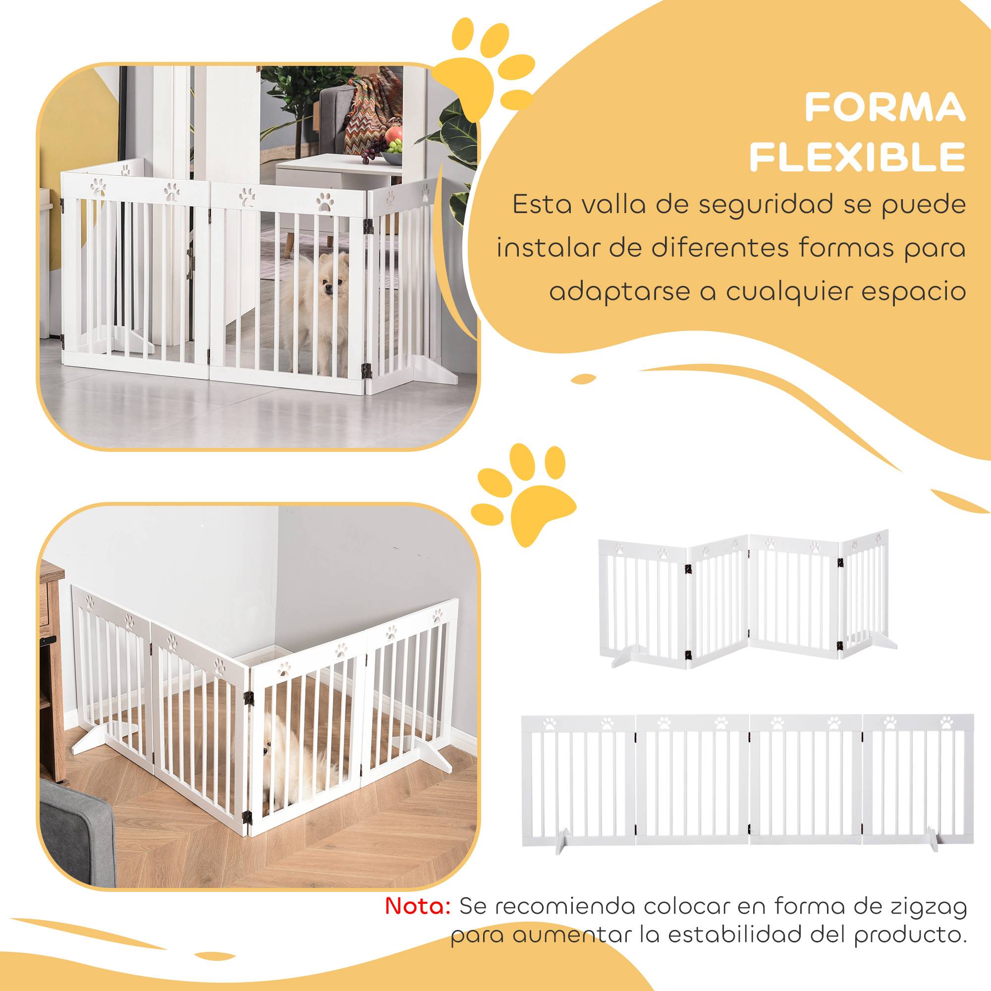 Barrière de sécurité pliable pour chien à 4 panneaux, 204 x 61 cm, avec cadre en bois et pieds de support, blanche, pour couloir et escaliers. - Image 8