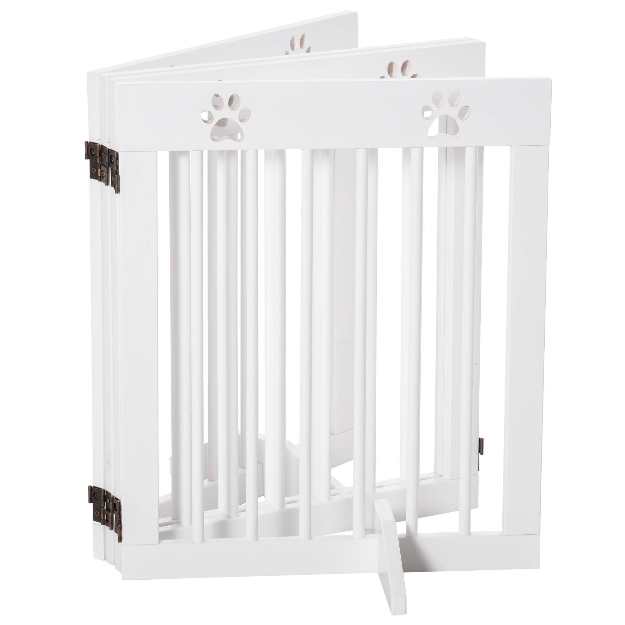 Barrière de sécurité pliable pour chien à 4 panneaux, 204 x 61 cm, avec cadre en bois et pieds de support, blanche, pour couloir et escaliers. - Image 10