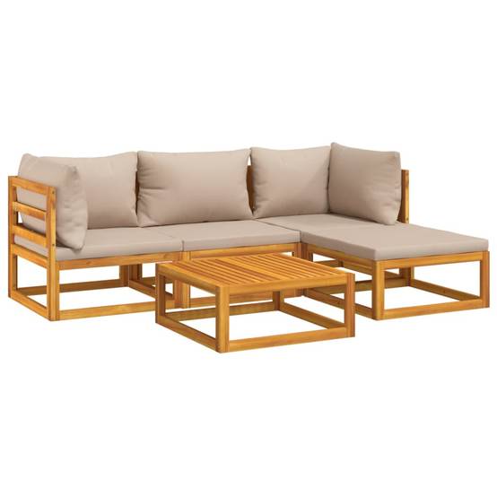 Helloshop26 - Salon de jardin meuble d'extérieur ensemble de mobilier 5 pièces avec coussins taupe bois massif - Imagen 1