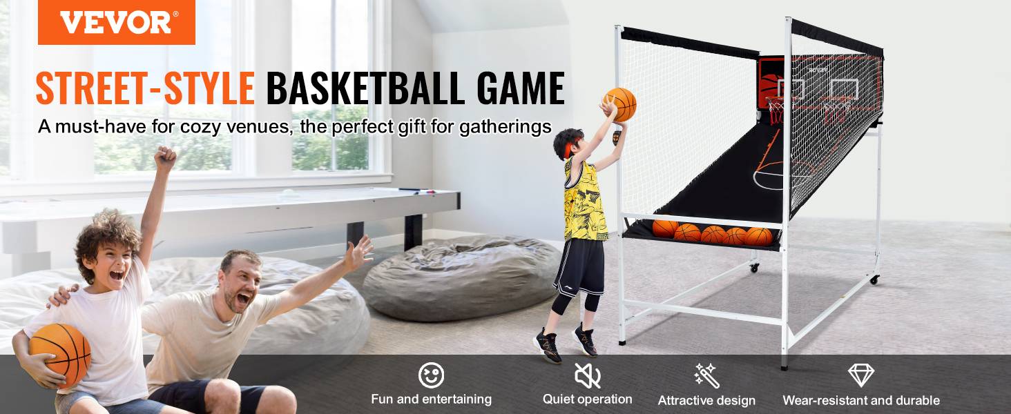 VEVOR Jeu arcade basketball, 2 joueurs, double panier, 5 ballons, 8 modes. Pompe gonflage, noir/blanc. - Image 9