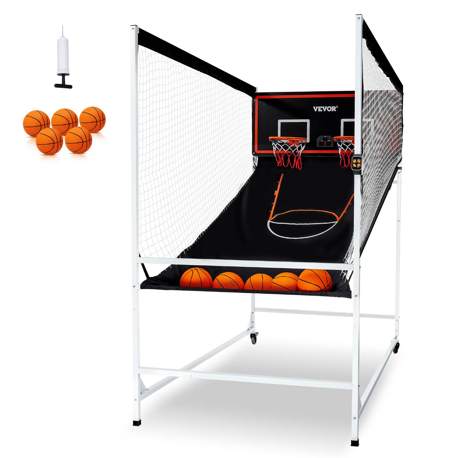 VEVOR Jeu arcade basketball, 2 joueurs, double panier, 5 ballons, 8 modes. Pompe gonflage, noir/blanc. - Image 1