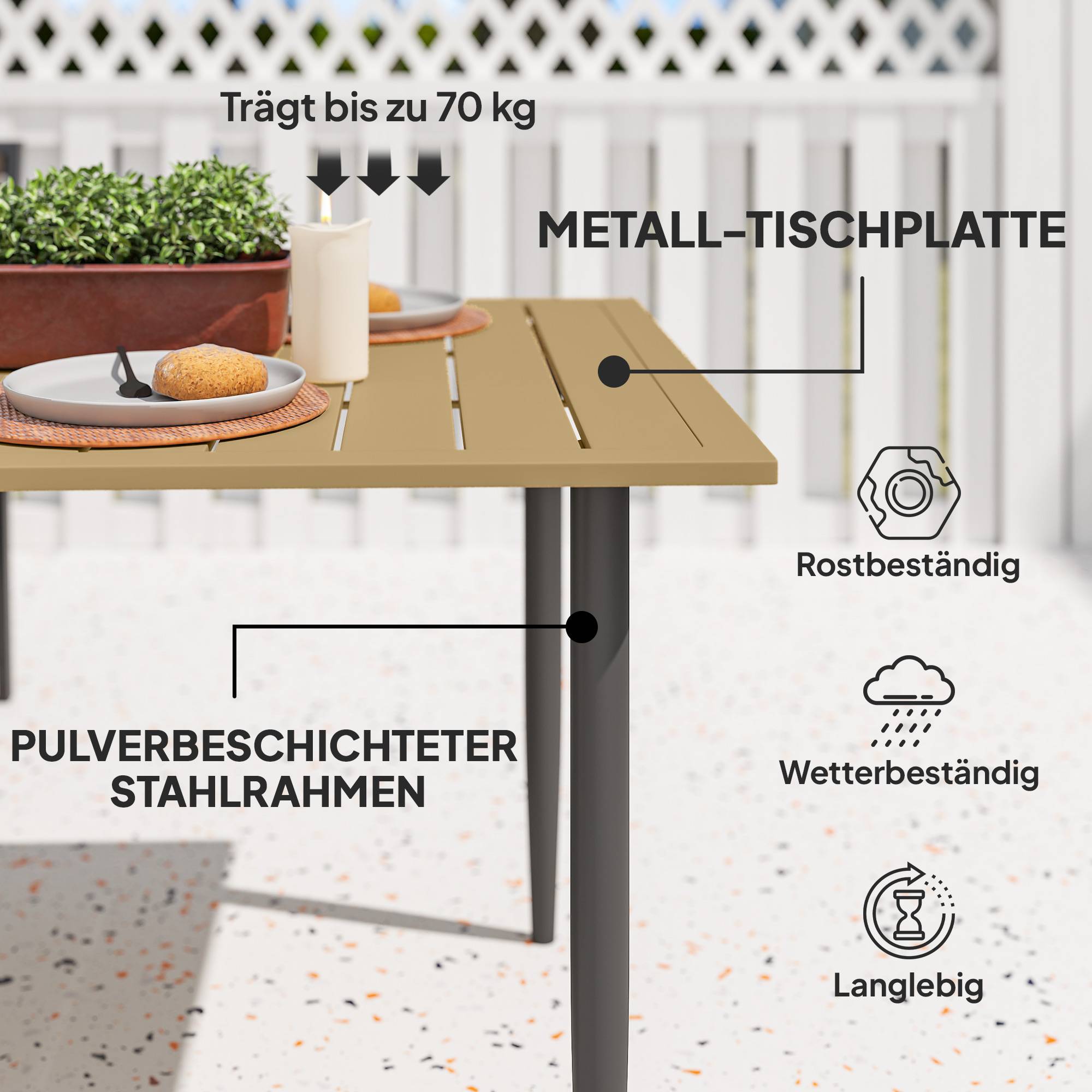 ComfortXL - Table de jardin acier marron 150 x 90 cm 6 personnes avec trou pour parasol - ComfortXL Outdoor Living - Image 9