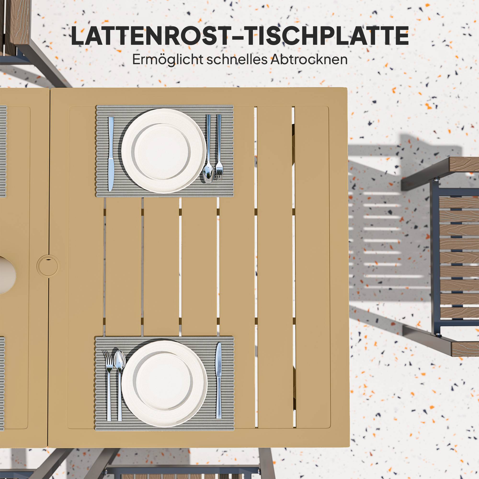 ComfortXL - Table de jardin acier marron 150 x 90 cm 6 personnes avec trou pour parasol - ComfortXL Outdoor Living - Image 8