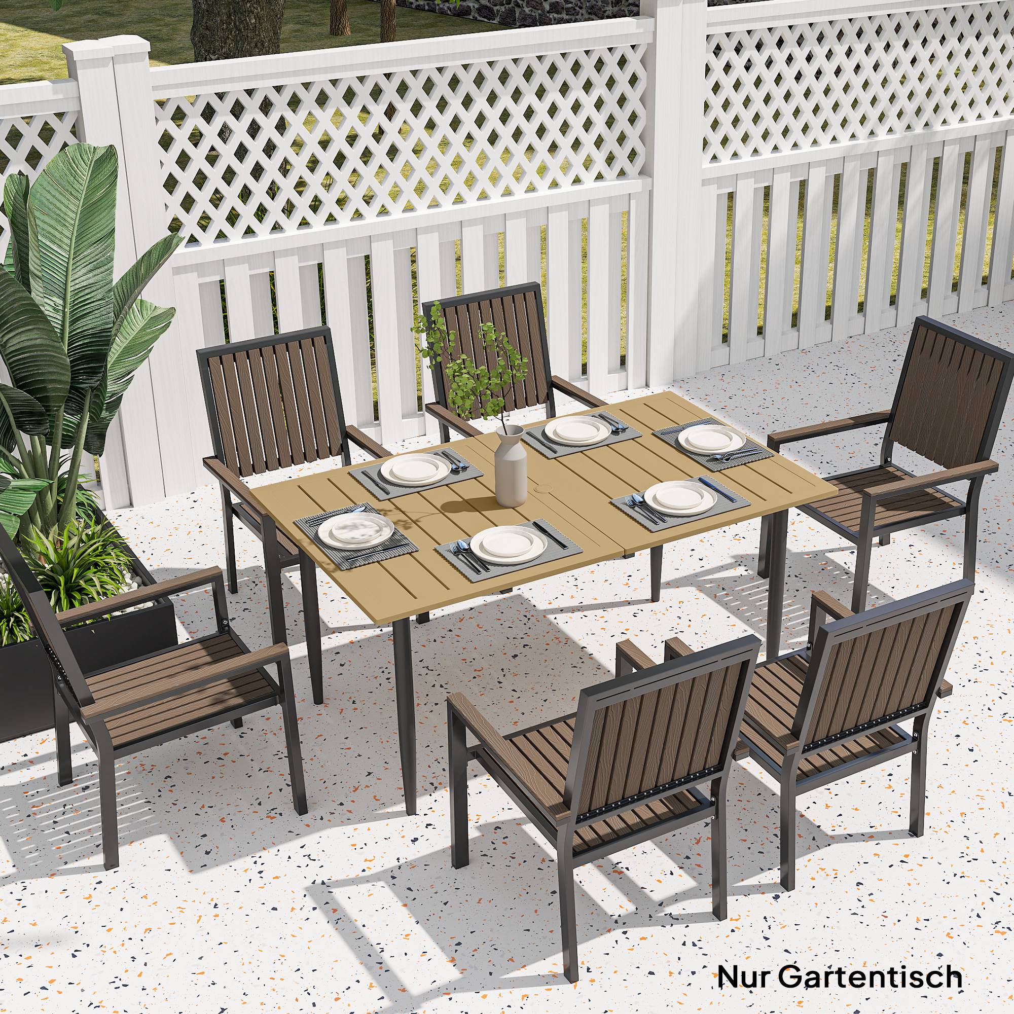ComfortXL - Table de jardin acier marron 150 x 90 cm 6 personnes avec trou pour parasol - ComfortXL Outdoor Living - Image 4
