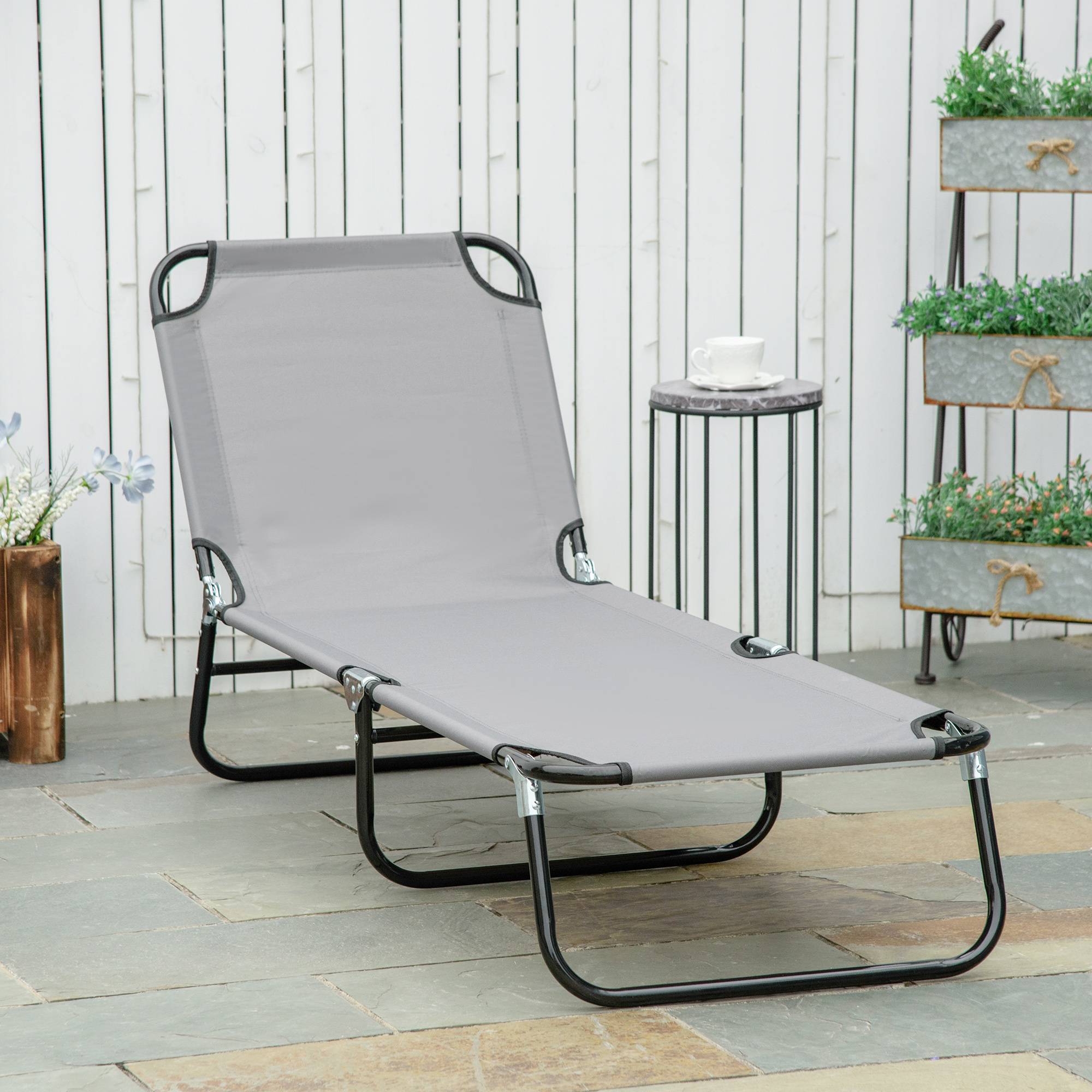 Bain de Soleil Acier Terrasse Séchage Rapide Inclinable 188x56x28cm Gris - ComfortXL Outdoor Living - Image 4