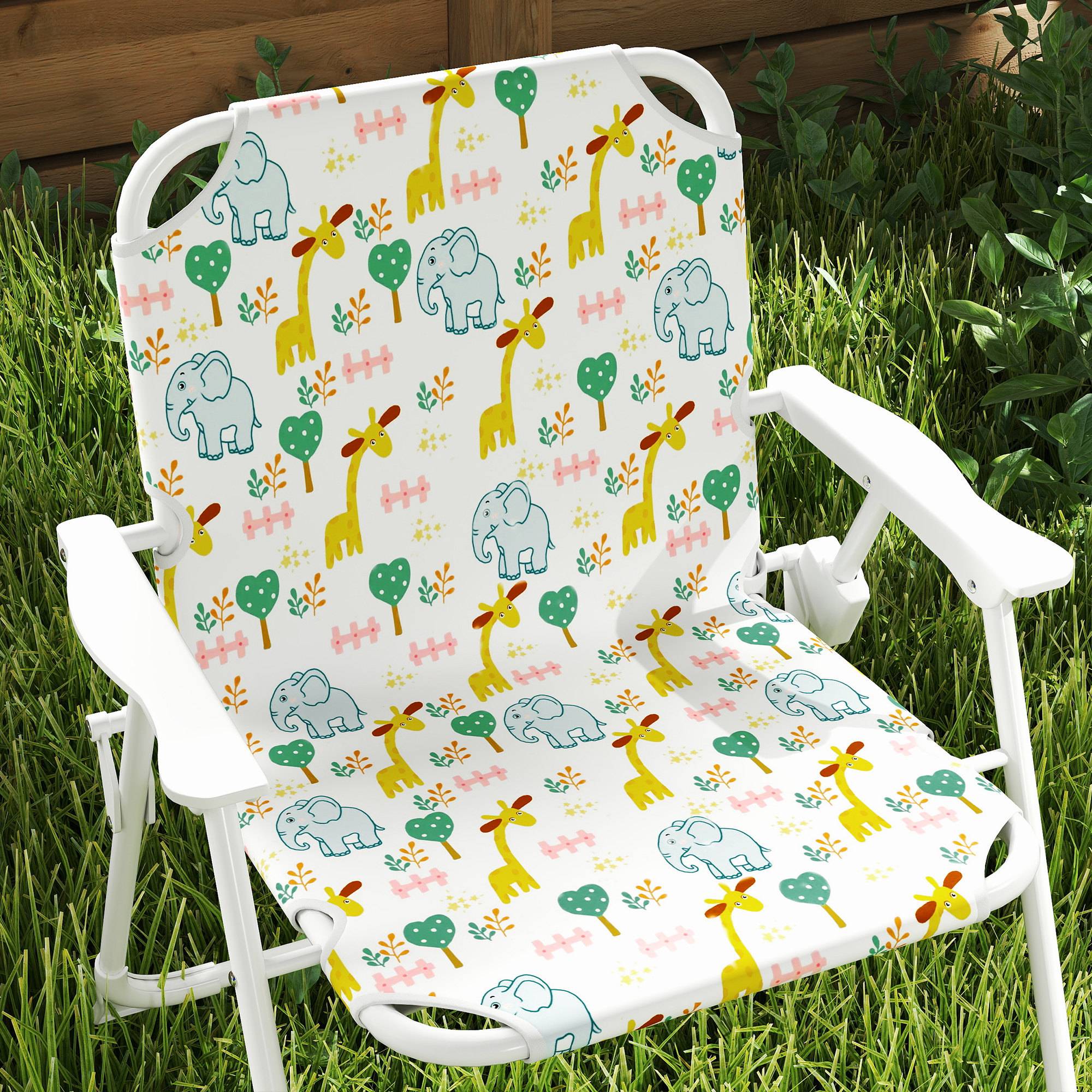 Ensemble table et chaises de jardin pour enfants, 4 pièces, chaises pliantes, parasol réglable, motif éléphant, blanc - Image 10