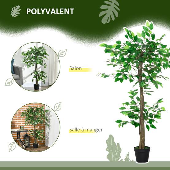Arbre Artificiel Plante Artificiel ficus Hauteur 1,2 m Tronc Branches Liane Lichen Feuilles Grand réalisme Pot Inclus - Image 6