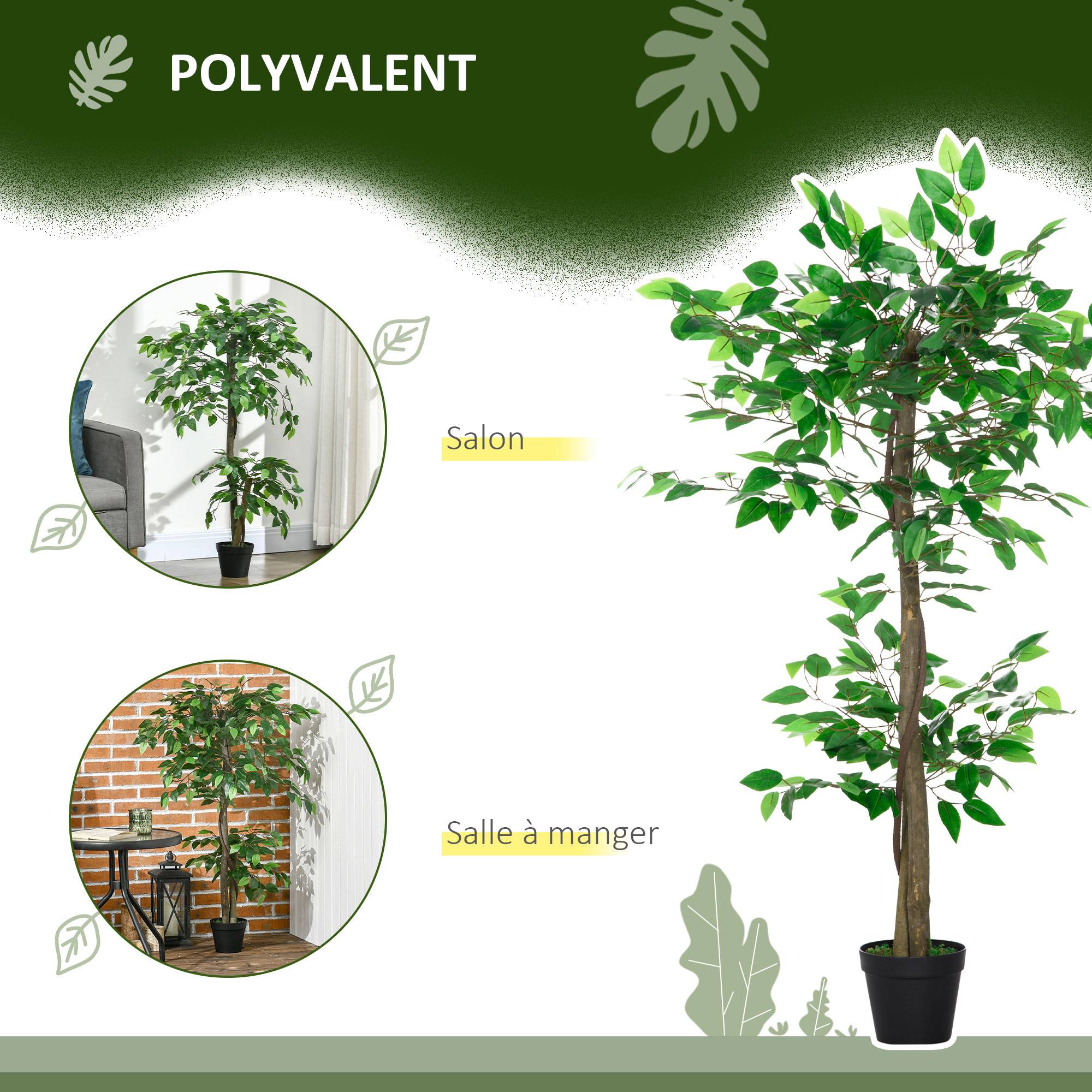 Arbre Artificiel Plante Artificiel ficus Hauteur 1,2 m Tronc Branches Liane Lichen Feuilles Grand réalisme Pot Inclus - Image 6