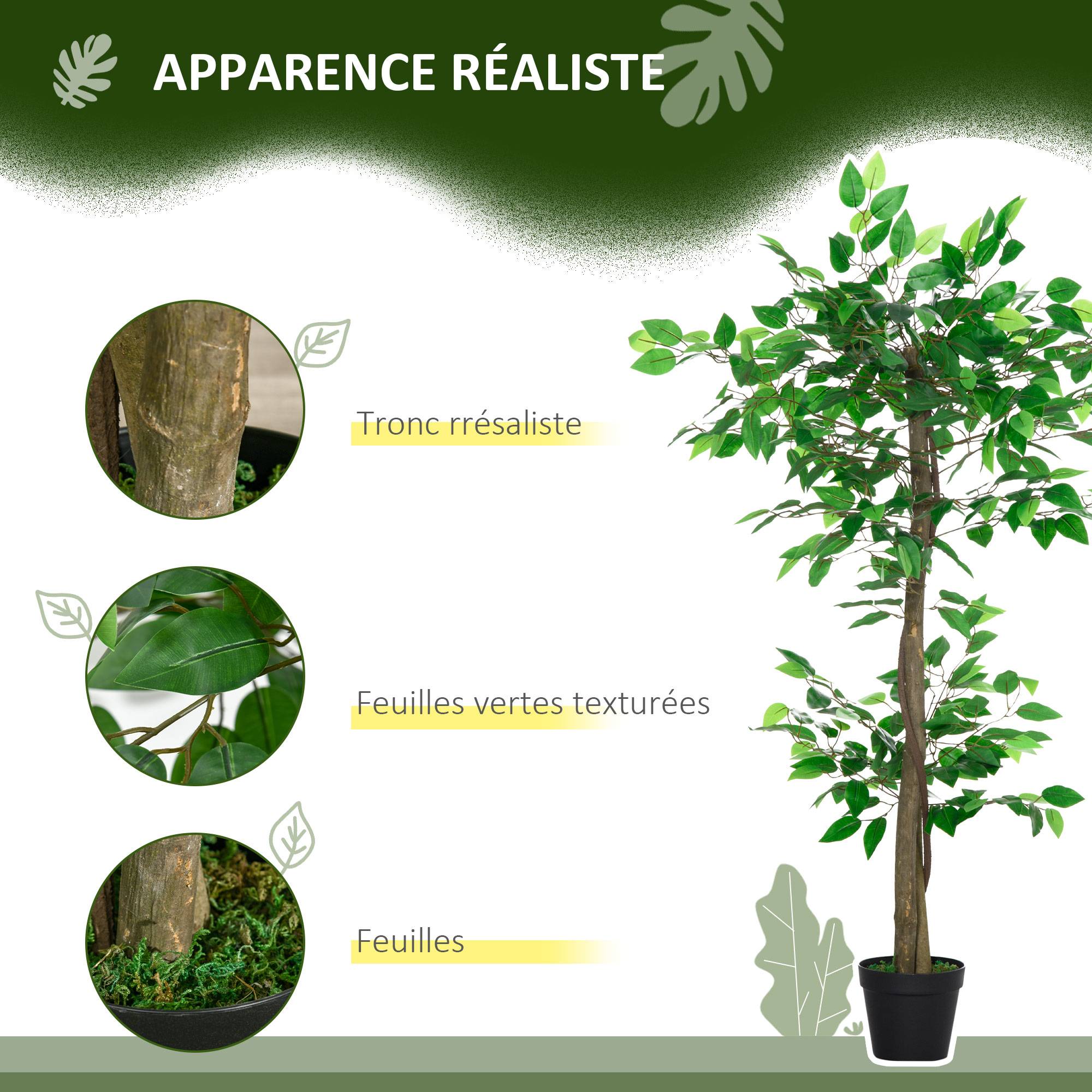 Arbre Artificiel Plante Artificiel ficus Hauteur 1,2 m Tronc Branches Liane Lichen Feuilles Grand réalisme Pot Inclus - Image 7