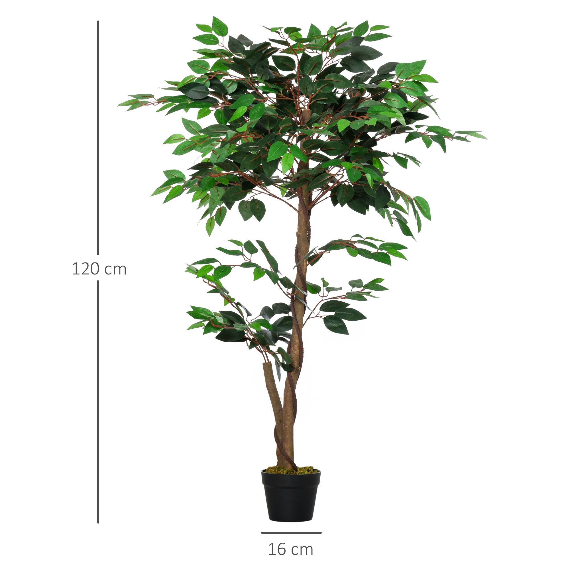 Arbre Artificiel Plante Artificiel ficus Hauteur 1,2 m Tronc Branches Liane Lichen Feuilles Grand réalisme Pot Inclus - Image 5