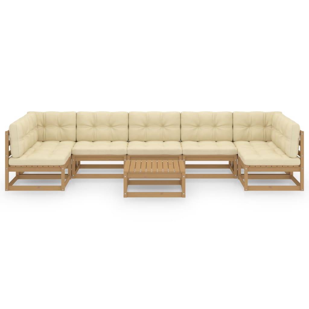 Helloshop26 - Salon de jardin meuble d'extérieur ensemble de mobilier 8 pièces avec coussins marron miel bois de pin - Imagen 2