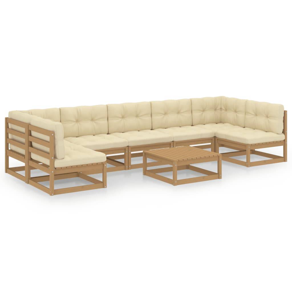Helloshop26 - Salon de jardin meuble d'extérieur ensemble de mobilier 8 pièces avec coussins marron miel bois de pin - Imagen 1