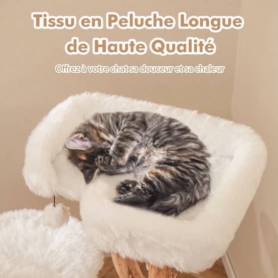 Arbre a Chat XXL 110 cm, 3 Plateformes, 2 Poteaux à Griffer en Jute, Pompon, Bois de Poirier, Tissu Pelucheux Long, 59 × 49 × 110 cm (110 cm) - Image 4