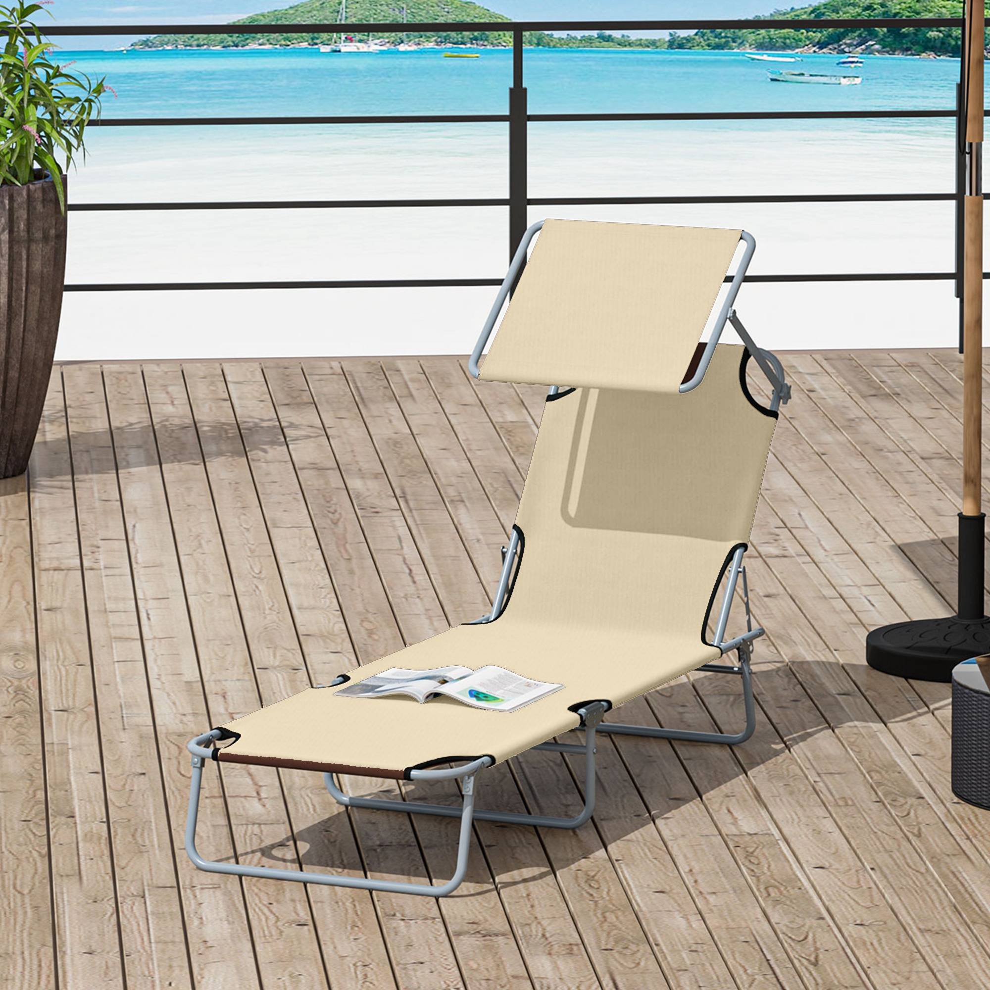 Sans Marque - Transat Bain de Soleil Pliable Chaise Longue Pliante Dossier Inclinable Multi-positions et Pare-Soleil réglable - Image 4