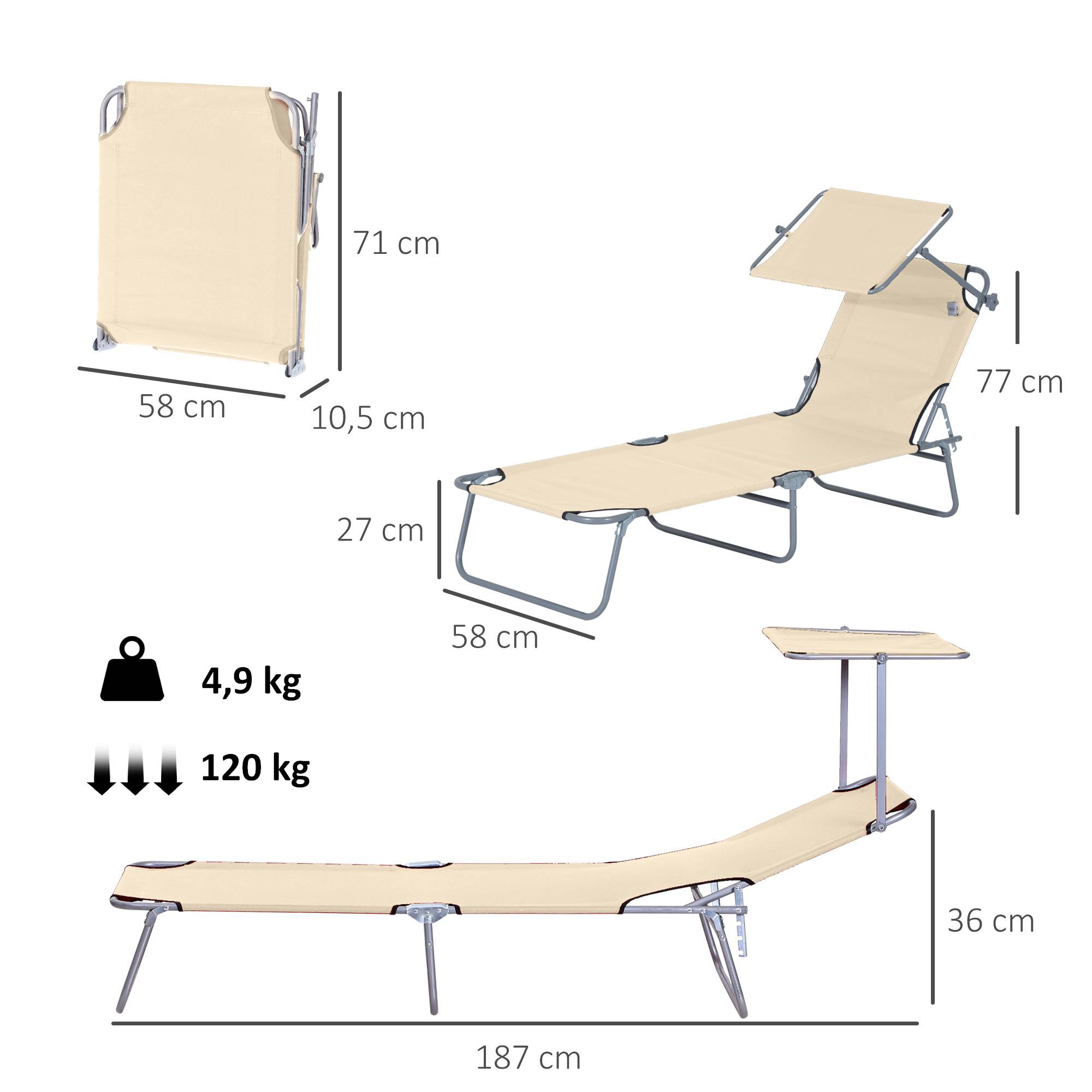Sans Marque - Transat Bain de Soleil Pliable Chaise Longue Pliante Dossier Inclinable Multi-positions et Pare-Soleil réglable - Image 5