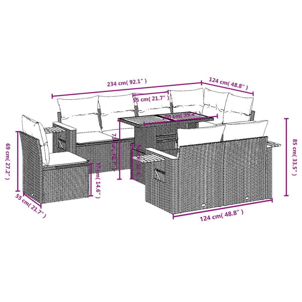 Salon de jardin 9 pcs Beige Résine Tressée Table Relevable et Tablette Pliable – ComfortXL Outdoor Living - Image 3