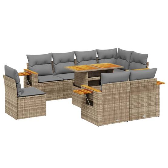 Salon de jardin 9 pcs Beige Résine Tressée Table Relevable et Tablette Pliable – ComfortXL Outdoor Living - Image 2