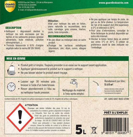 Nettoyant Désincrustant Gras Saletés Net Guard Tache Grasse Formule Végétale Agit 30 Min Toute Pierre Travertin Marbre 5L 40m2 - Image 5