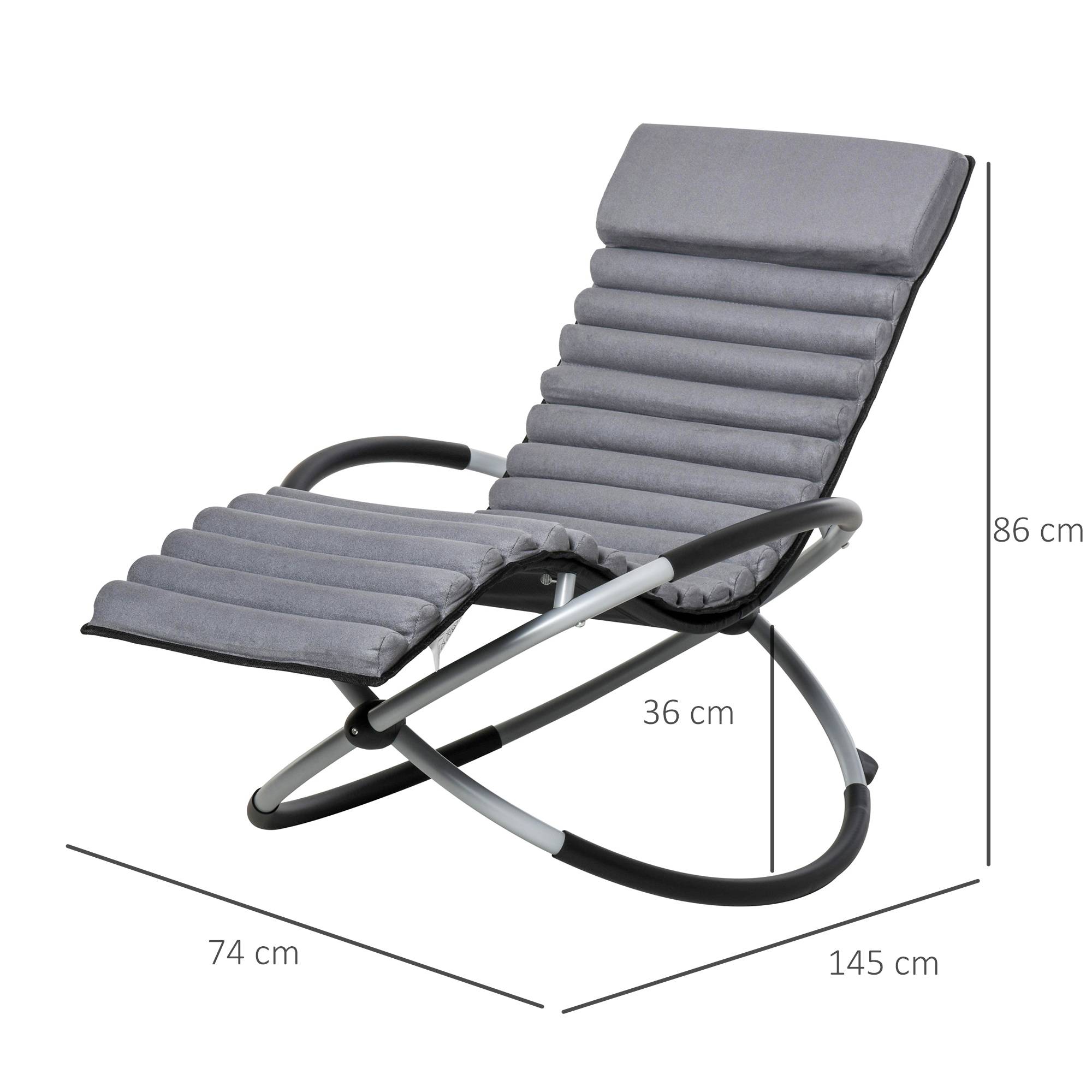 Chaise longue à bascule métal et textilène gris noir 145 x 74 x 86 cm - PANGIVO - Image 4
