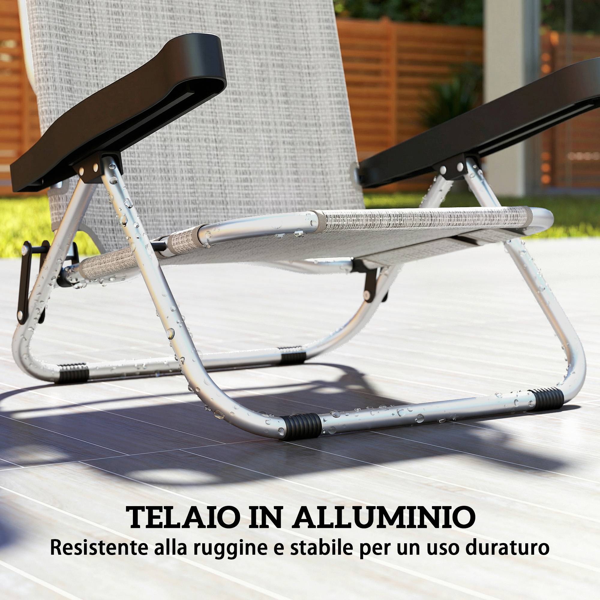 Lot de 2 chaises longues pliantes et inclinables 4 positions avec appui-tête, aluminium, 62 x 61 x 80 cm, gris - Image 9