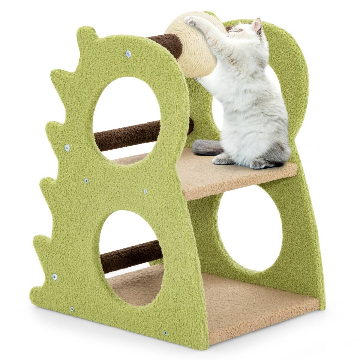 Arbre à Chat à 2 Niveaux pour Chats d'Intérieur en Dinosaure avec Balle Rotative en Sisal - Image 1