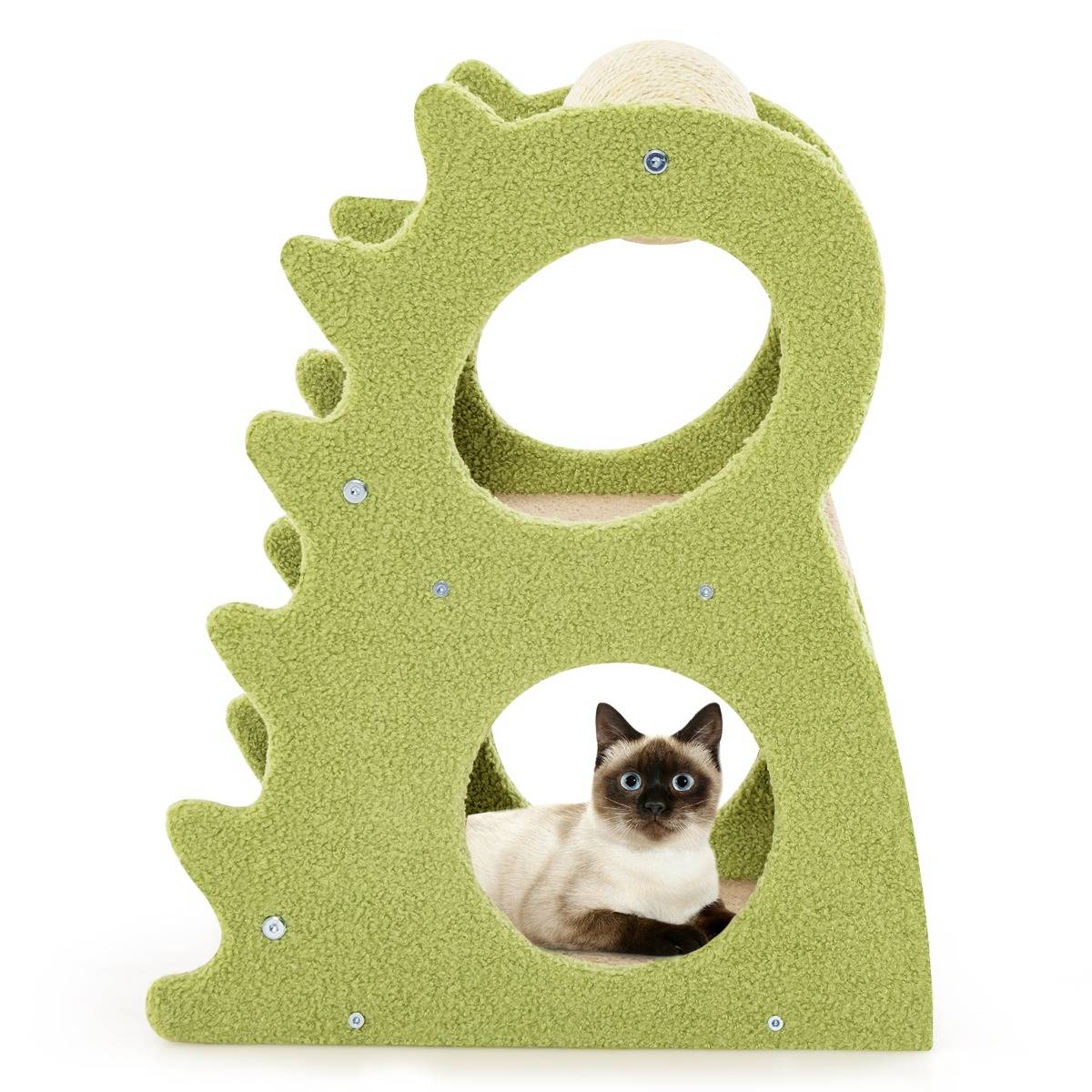 Arbre à Chat à 2 Niveaux pour Chats d'Intérieur en Dinosaure avec Balle Rotative en Sisal - Image 4