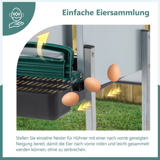Pondoir poules 3 compartiments acier pour poulailler ramassage facile 80x33x81cm vert - ComfortXL Outdoor Living - Image 6