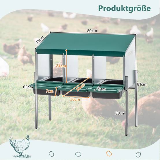Pondoir poules 3 compartiments acier pour poulailler ramassage facile 80x33x81cm vert - ComfortXL Outdoor Living - Image 2