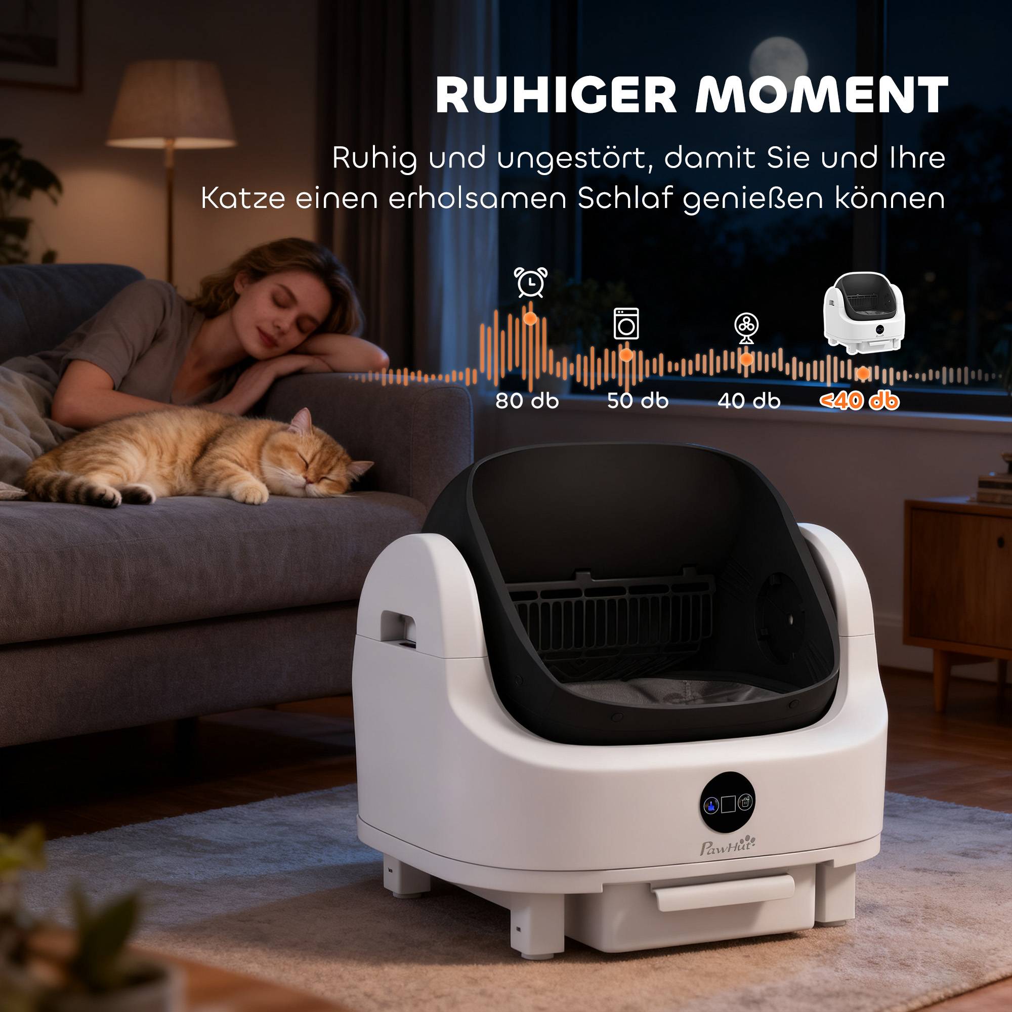 ComfortXL - Litière autonettoyante en ABS 42,7 L blanche pour chats 1 à 5 kg avec capteurs de sécurité et bac à déchets 8 L - Image 8
